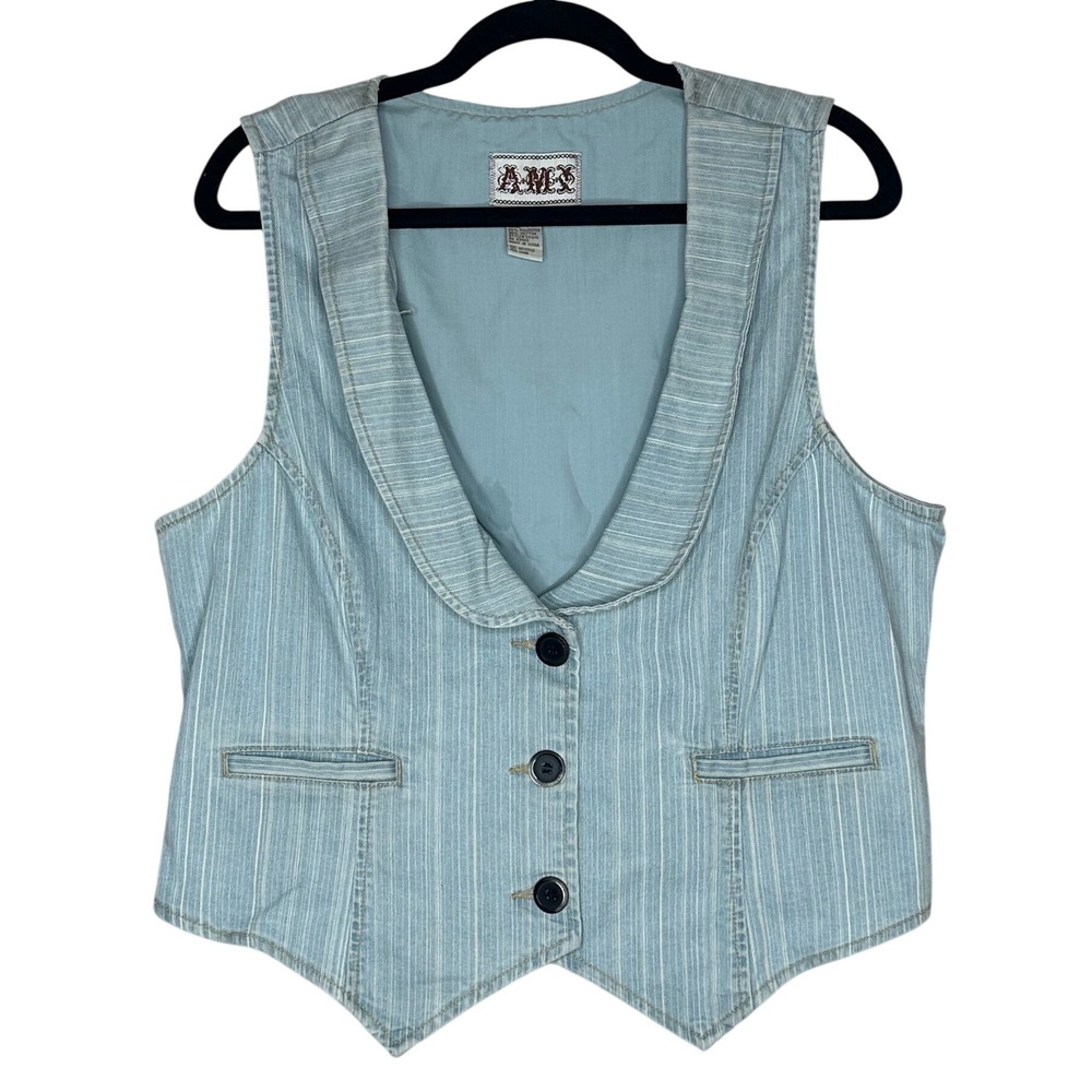 AMX Women's Blue Three Button Cotton Blend Sleeveless Vest Size‎ L Western Y2K